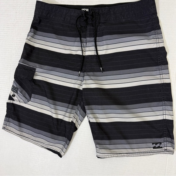 Billabong Men's Black and Gray Striped Board Shorts - Picture 1 of 5